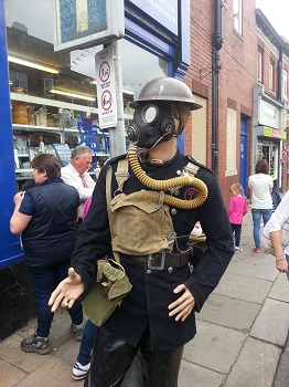 Warden with gas mask the Brighouse 1940s Weekend