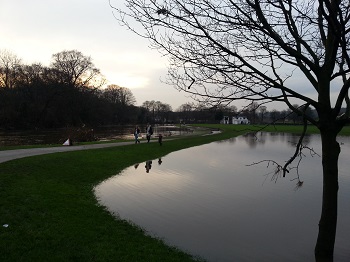 Aftermath of flooding in Roberts Park, Saltaire
