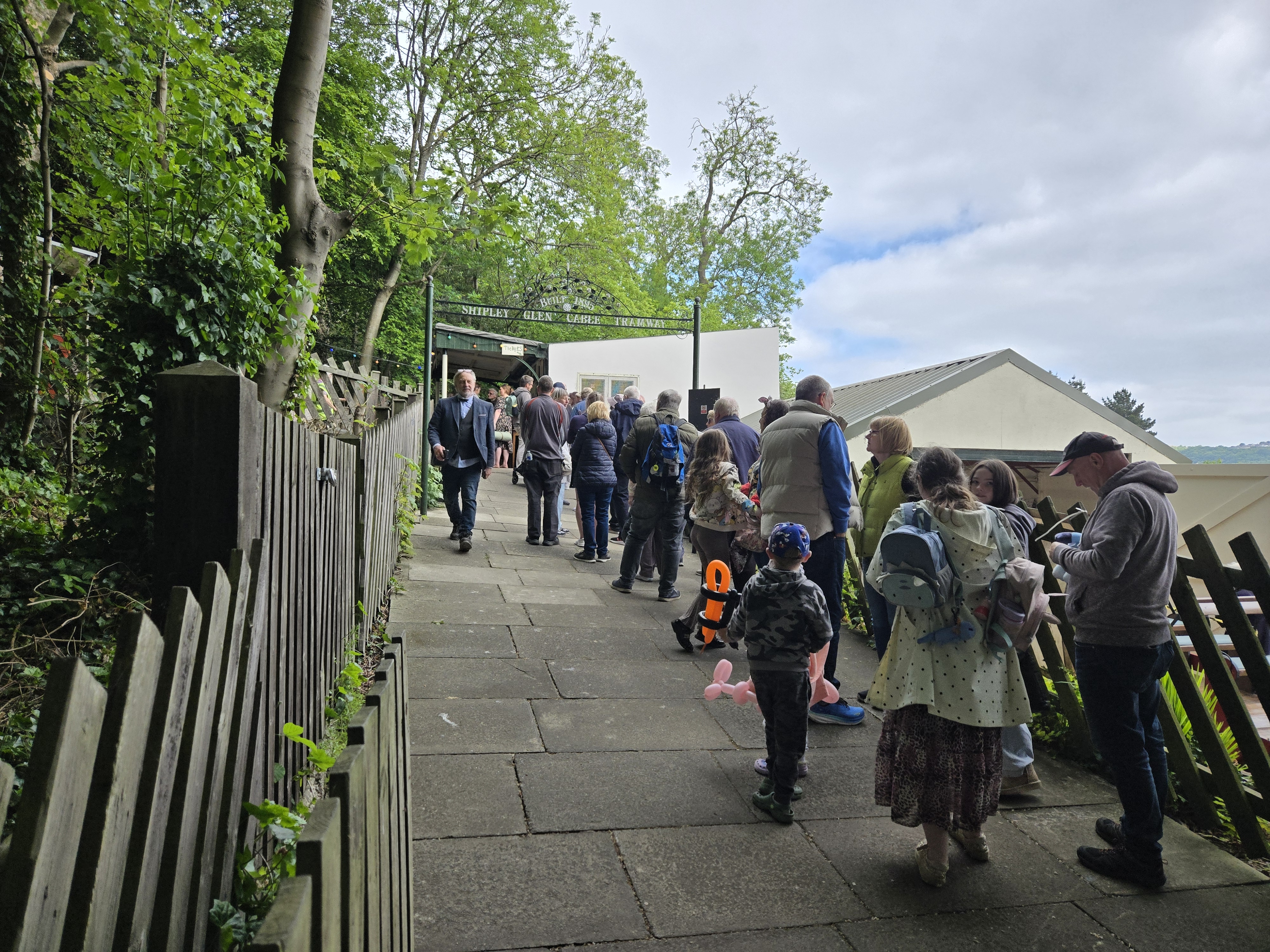 Queue of people waiting for Shipley Glen tram