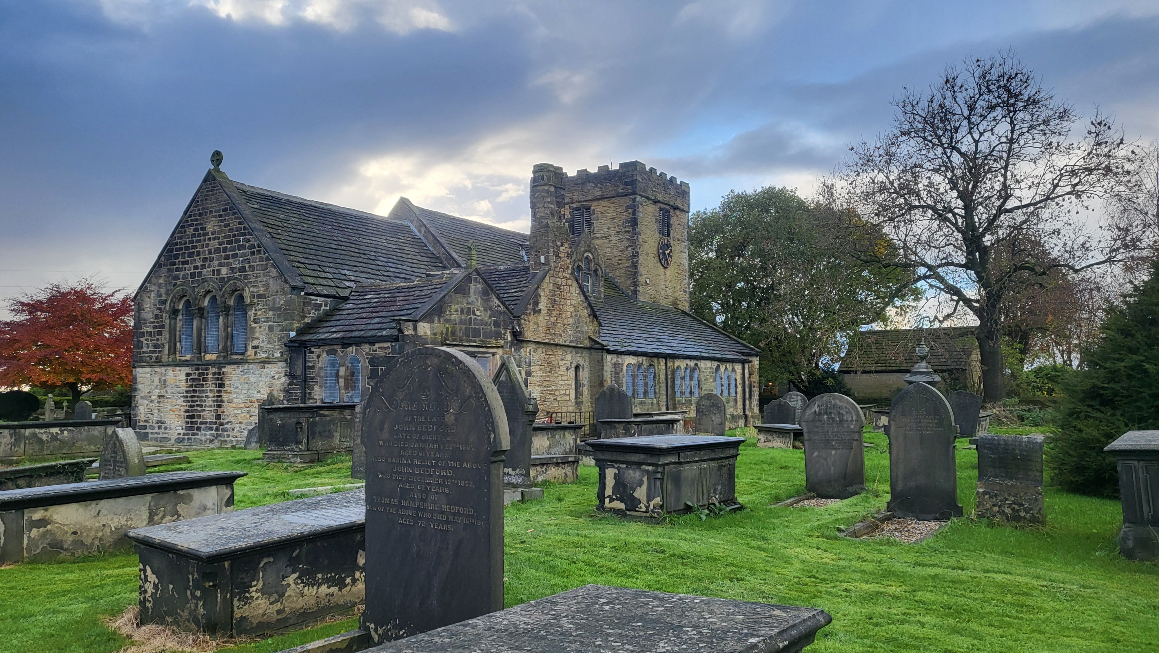 Church with graves in foreground