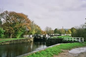 The Leeds Liverpool canal at Hirst Locks near Shipley, Bradford