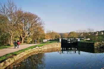 The Leeds Liverpool canal at Hirst Locks near Shipley, Bradford