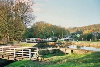 The Leeds Liverpool canal at Hirst Locks near Shipley, Bradford