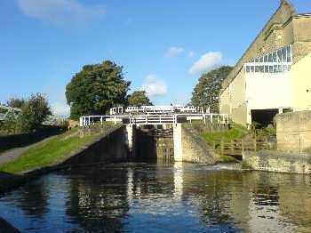 The Leeds Liverpool canal at the Three Rise Locks near Bingley